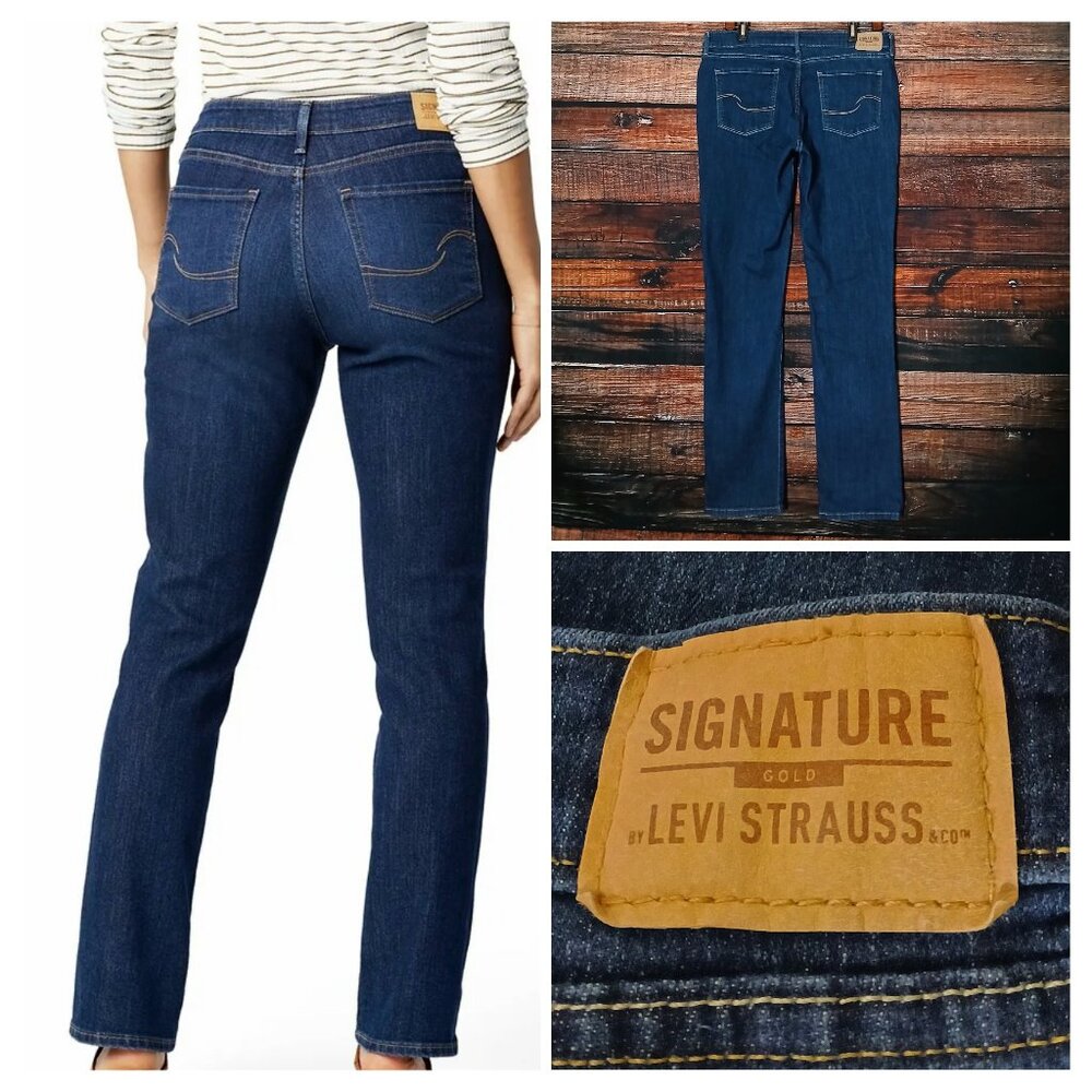 Levis Signature Gold Jeans 14 Long Mid Rise Straight Blue Denim Stretch